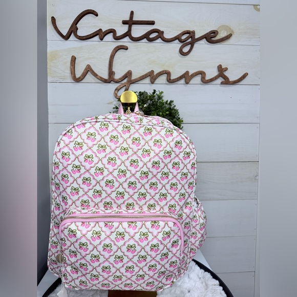 Vintage Handbags - Kawaii Cherry Bow Diamond Pattern Backpack White‎ Pink Red 15”x12”x5” NWT
